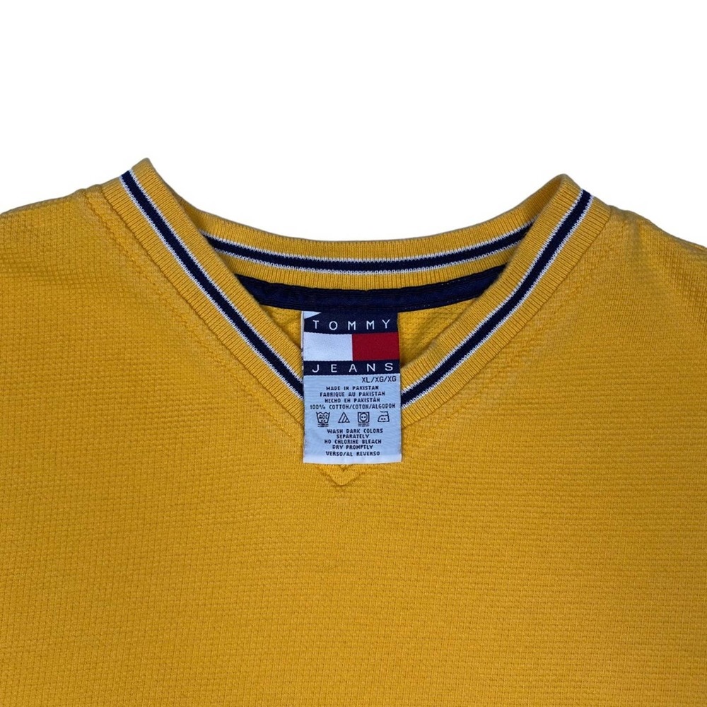 Vintage Tommy Hilfiger Men's XL Yellow V-Neck Short Sleeve Shirt - Picture 3 of 6